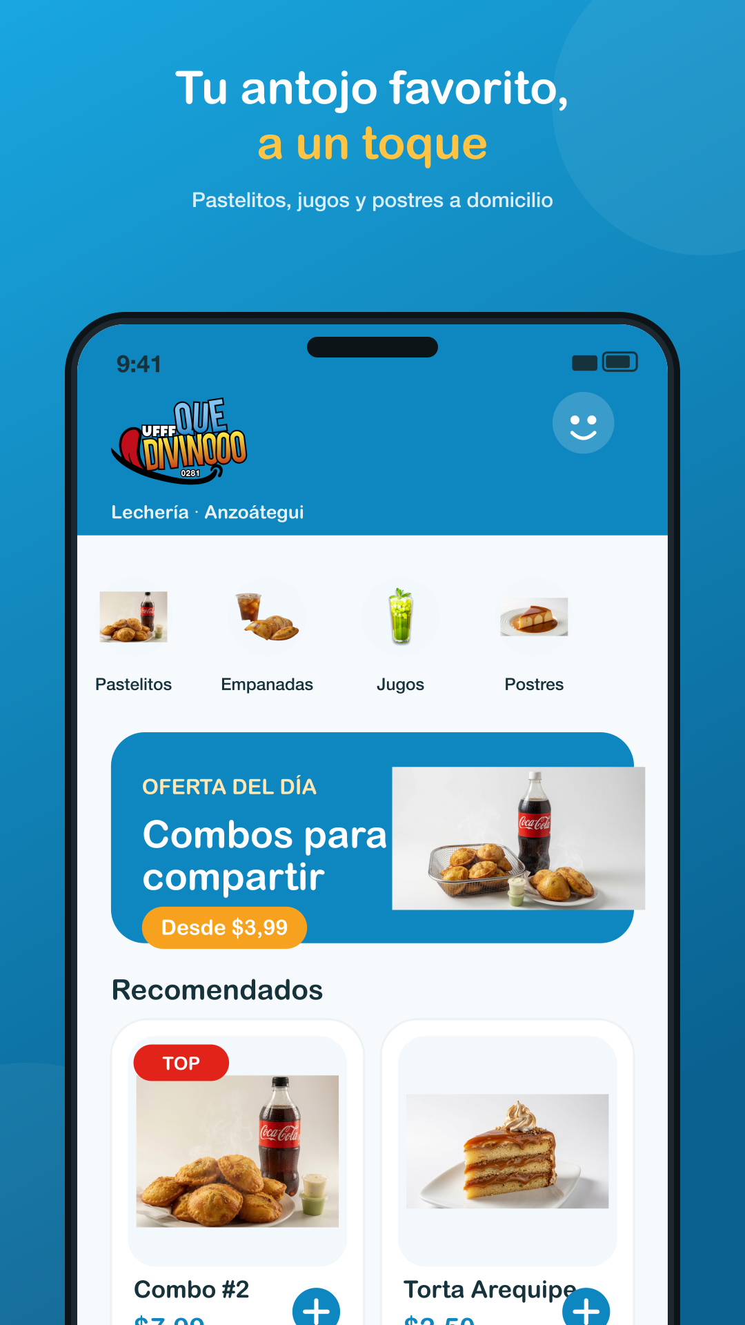 Pantalla de la app Uff Qué Divino: menú, ofertas y productos