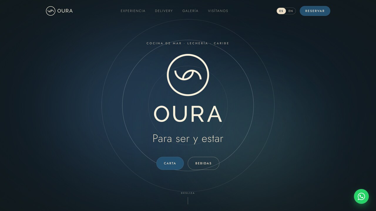 OURA sea-to-table restaurant website and app