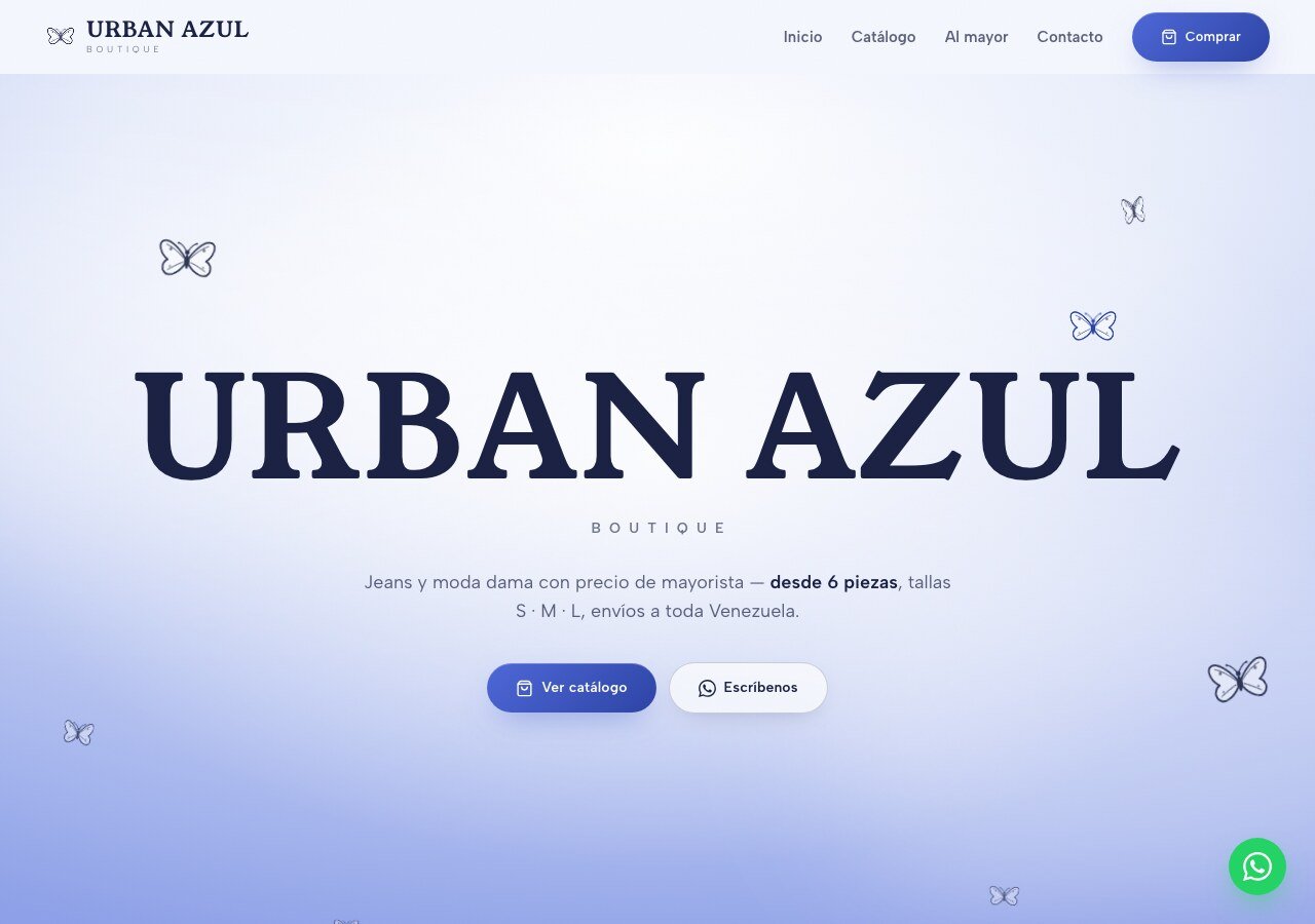 Urban Azul clothing store website — online inventory with WhatsApp ordering